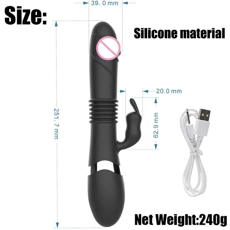 Silicone Rabbit Vibrator 3-in-1 G-Spot Clit Anal Beads Stimulator 10 Modes Thrusting Vibrating Sex Toy for Women