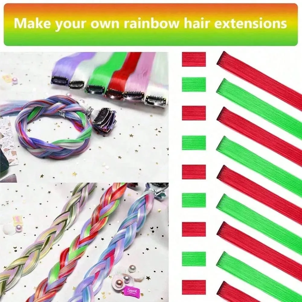 Synthetic 10Pcs Colored Party Highlights Clip in Hair Extensions for Girls Multi-colors Straight Hair Hairpieces for Daily Use — image 5