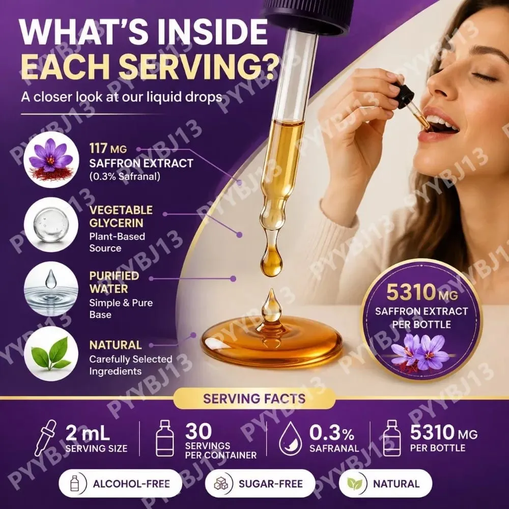 Saffron Extract Liquid Drops 117mg per Serving for Antioxidant Balanced Mood Healthy Sleep & Premenstrual Comfort Support 60ML