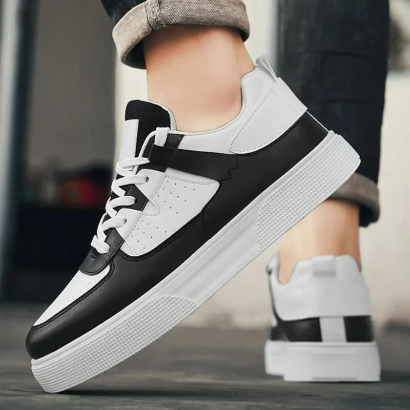 Men's Sneakers Platform Casual Shoes Fashion Outdoor Breathable Flats Lightweight White Running Shoes Lace-up Leather Men Shoes