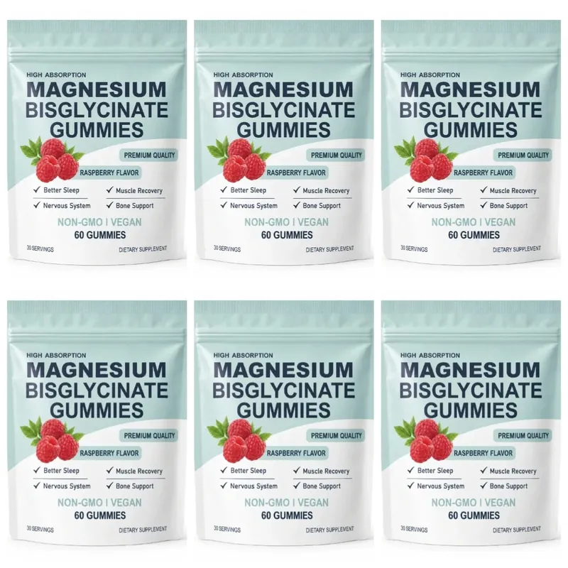 High Absorption Magnesium Bisglycinate Gummies Vegan Raspberry Flavor 60 Count Support Muscle Bone Health Non GMO Gluten Free