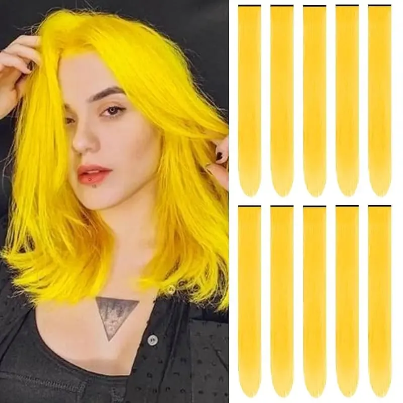 1 5 11 Pcs/lot Clip in Hair Extensions Multi-Colors Highlights Synthetic Hair 22 inch Rainbow Hairpieces for Girls Women 2030