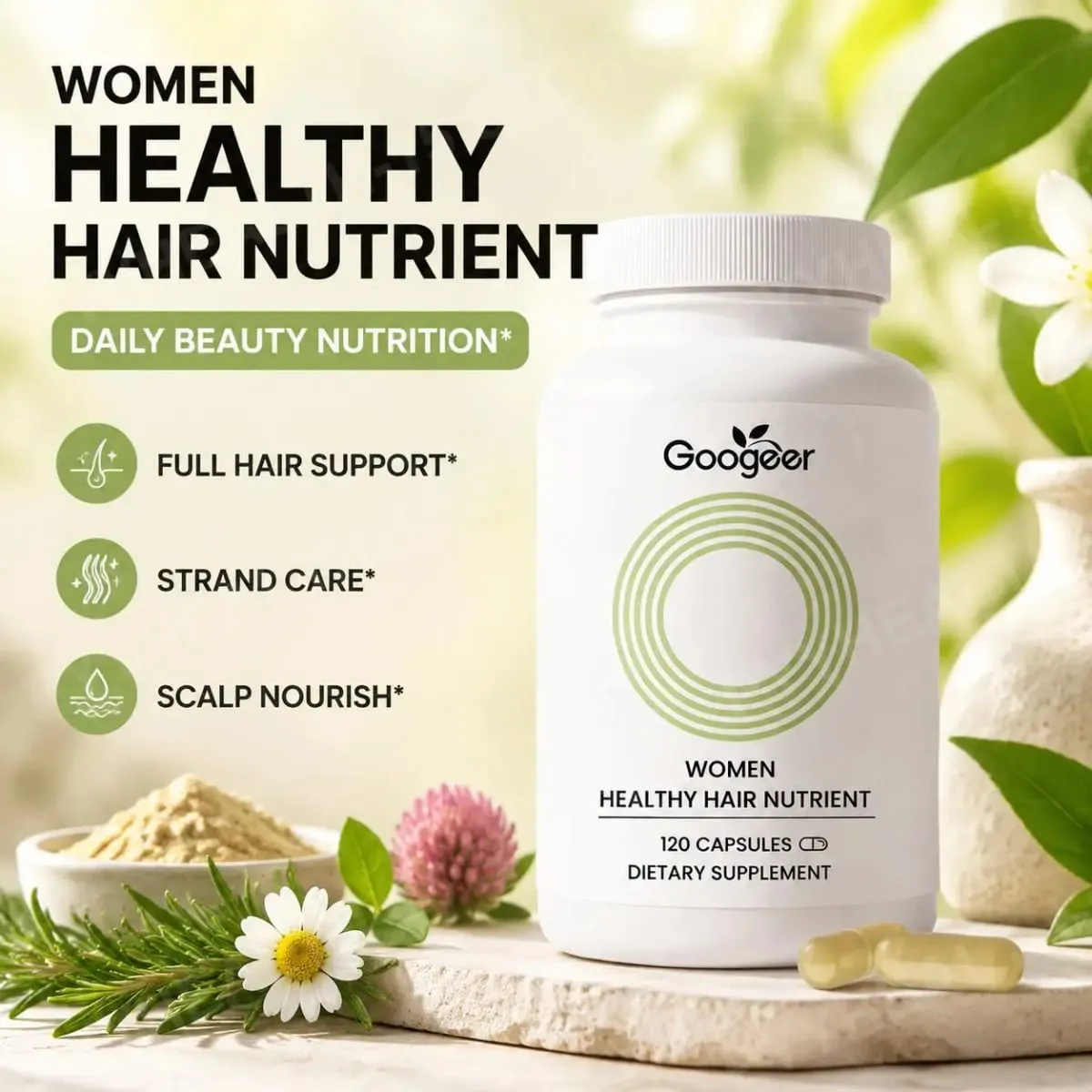 Women Hair Growth Support Capsules with Biotin Zinc Selenium Vitamins A C D3 E for Stronger Healthy Looking Hair 120 Capsules