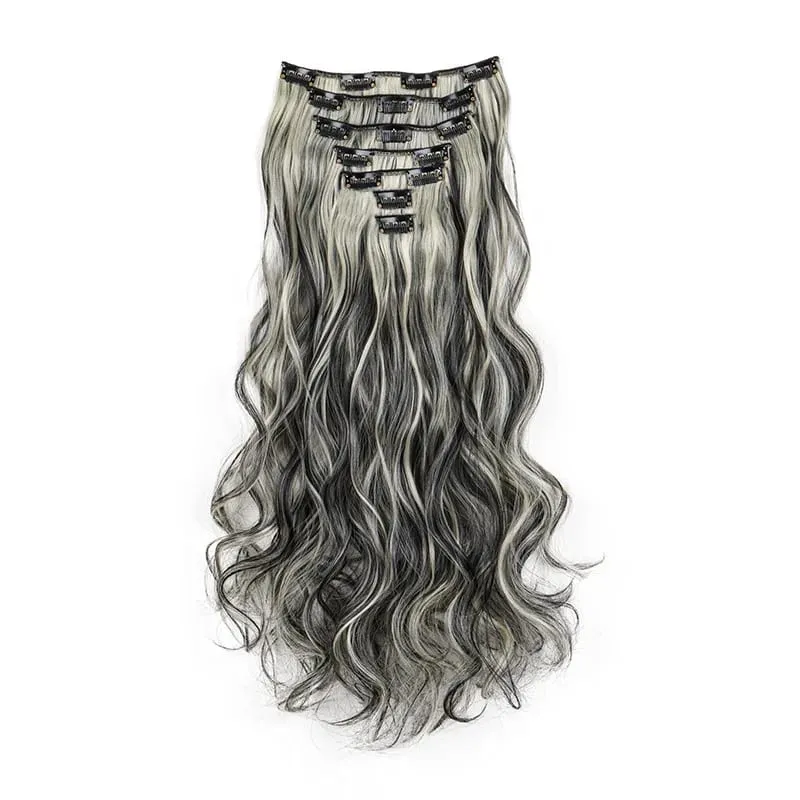 Clip In Hair Extensions 7 PCS Full Head 18Inch Long Curly Wavy Synthetic Hair Pieces Natural Wavy For Women GirlsHair cosplaywig