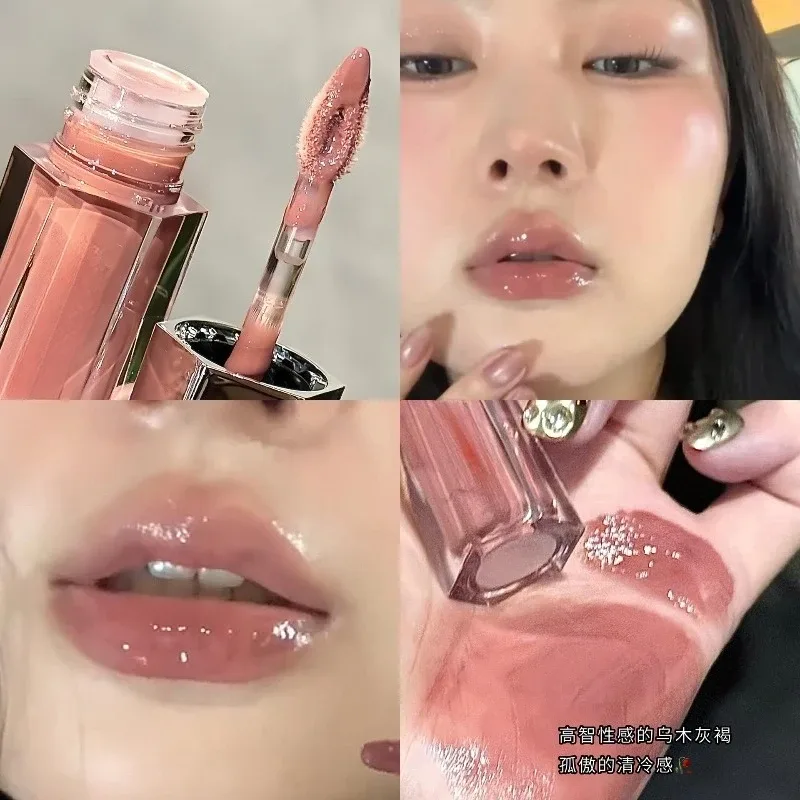 Ice Transparent Brown Lip Gloss Moisturizing Glossy Liquid Lipstick Water Light Glass Mirror Lip Glaze Long-lasting Beauty Lips