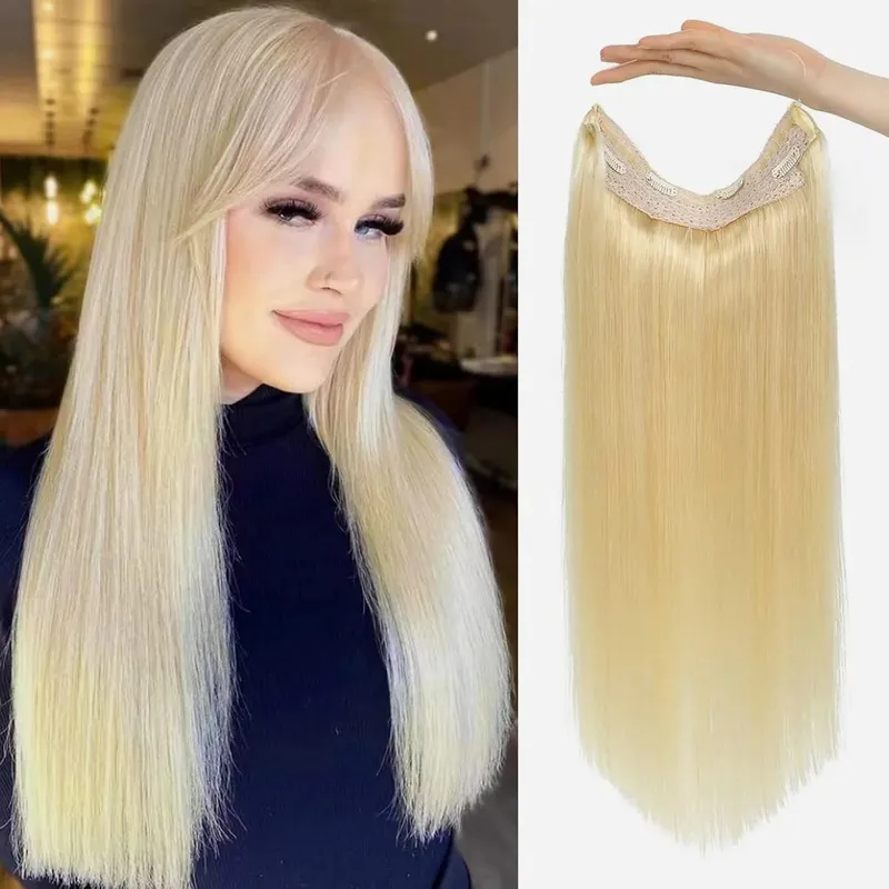 Invisible Halo Hair Extensions Real Human Hair Fish Wire Adjustable Band Secret Clip-in Extension for Women Chocolate Brown