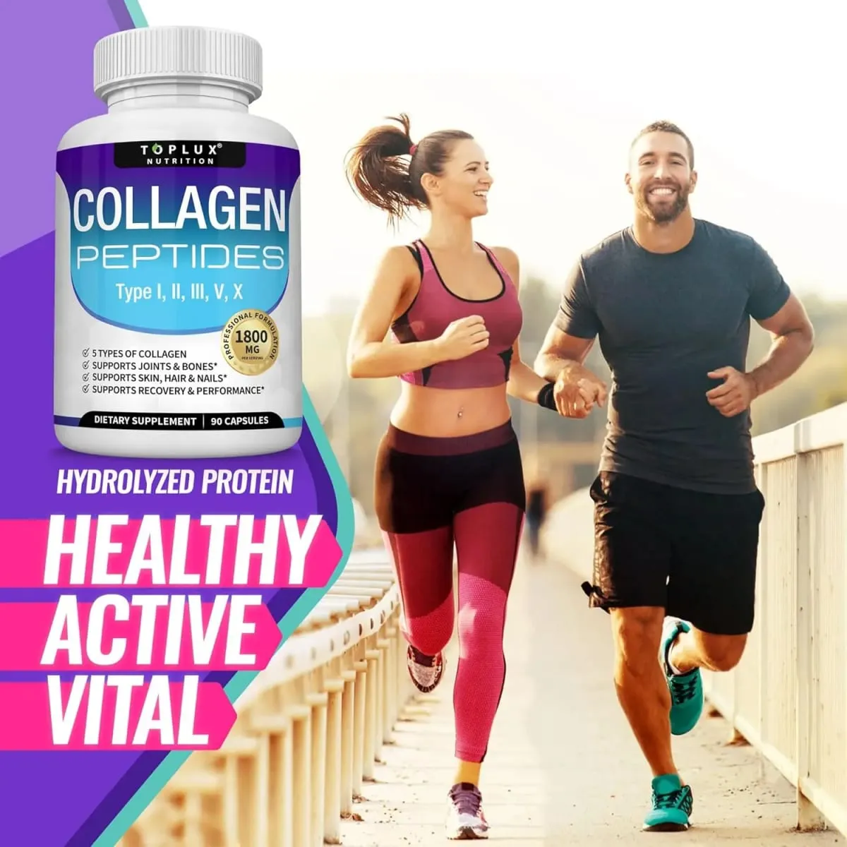Multi Collagen Peptides Capsules 1800 mg - Hydrolyzovaný proteinový kolagenový komplex pilulky na podporu kloubů pokožky a vlasů pro muže, ženy