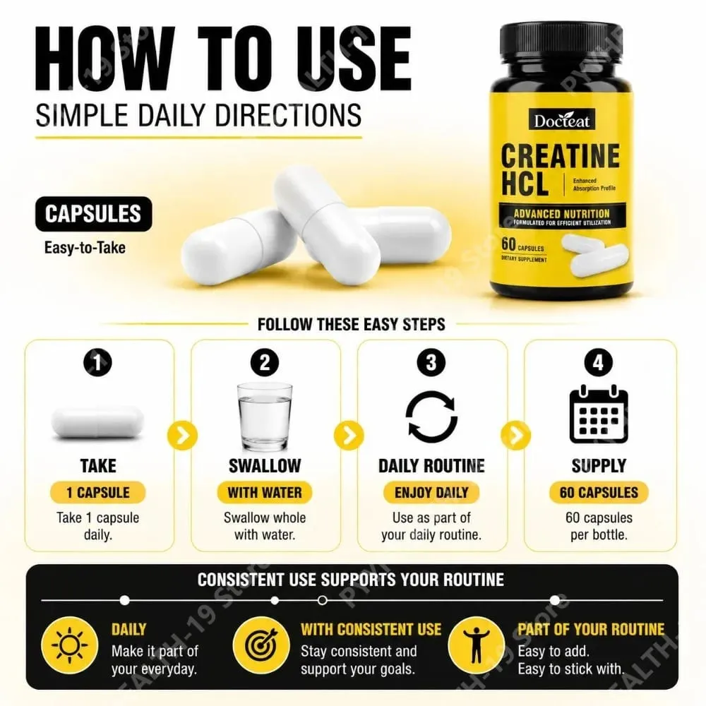 Docteat Creatine HCL Capsules with Vitamin B6 B12 & Cinnamon for Muscle Energy & Performance Support Adults 60 Capsules