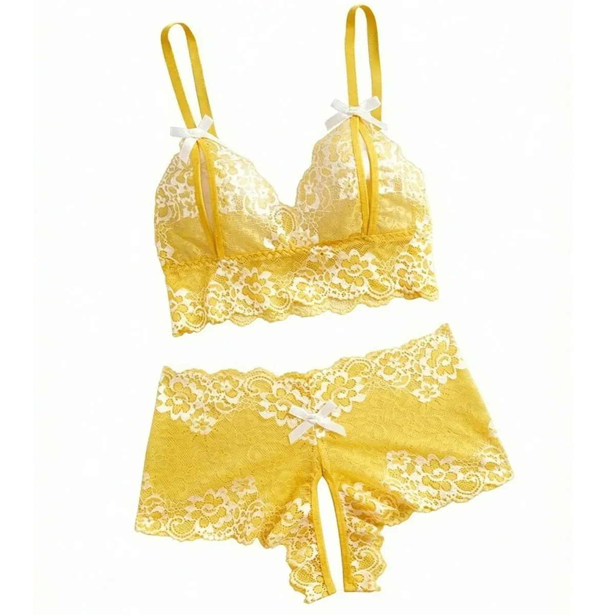 Sexy Lingerie Set Women Lace Bra And Panty See Through Floral Embroidery Bralette Transparent Erotic Underwear Bow Nightwear