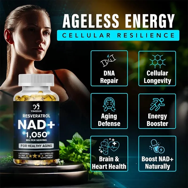 NAD 보충제 1500mg - 레스베라트롤 체력 및 건강한 노화를 함유한 리포솜 NAD+ 보충제 - 근력 캡슐