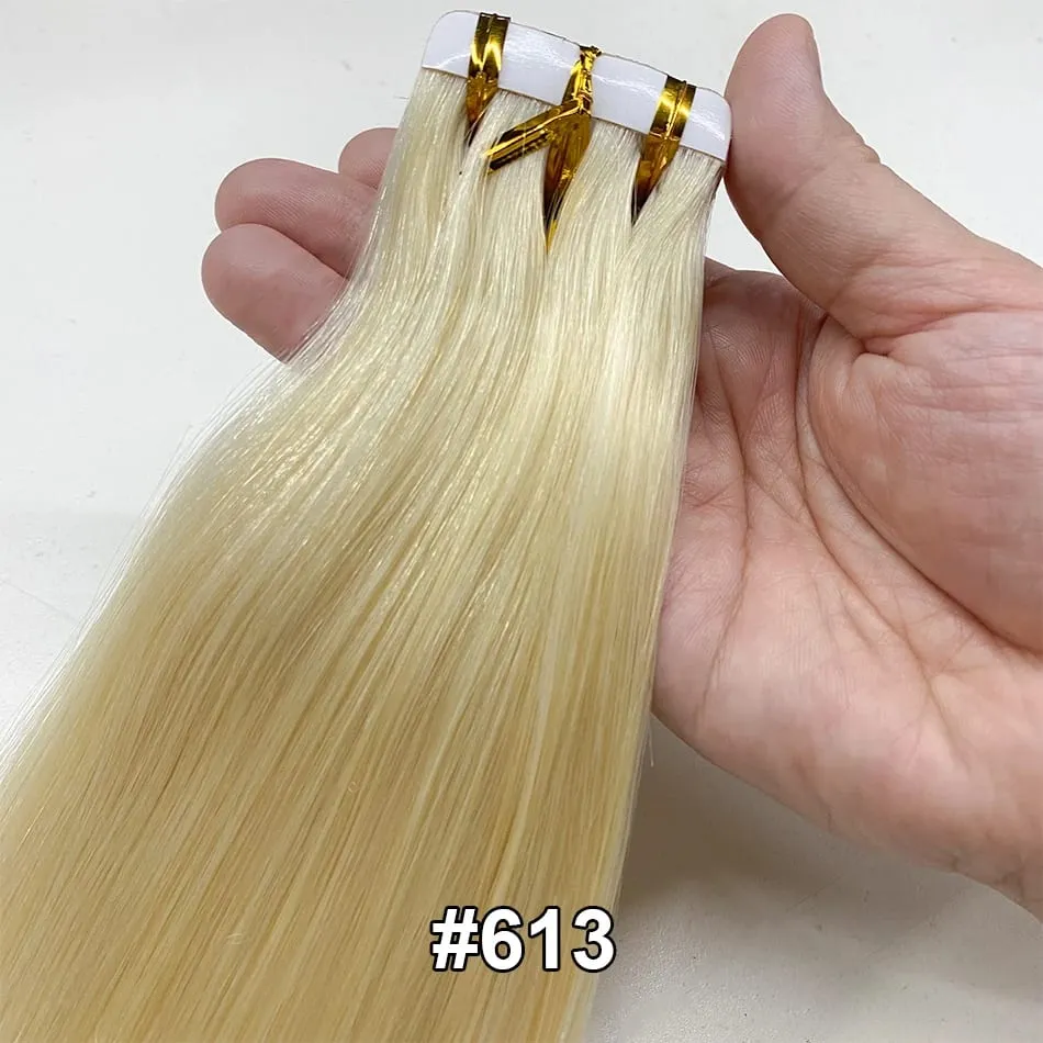 Full Shine Tape In 100% Remy Human Hair Straight Double Sided Blonde Comfortable Silky Natural Tape Ins For Women