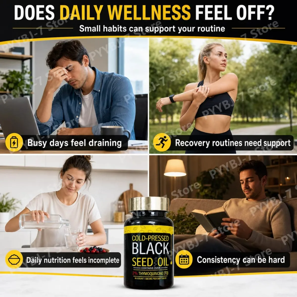 Black Seed Oil Capsules Cold Pressed Contain 1000mg Natural Nigella Sativa Oil – Daily Herbal Supplement 60 Count Per Bottle