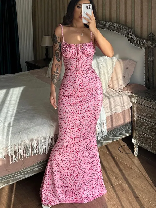 Hugcitar Blumendruck, ärmellos, rückenfrei, Slips, Schnürung, Maxikleid, sexy, figurbetont, Sommer, elegante Outfits, Urlaub, Party, Großhandel