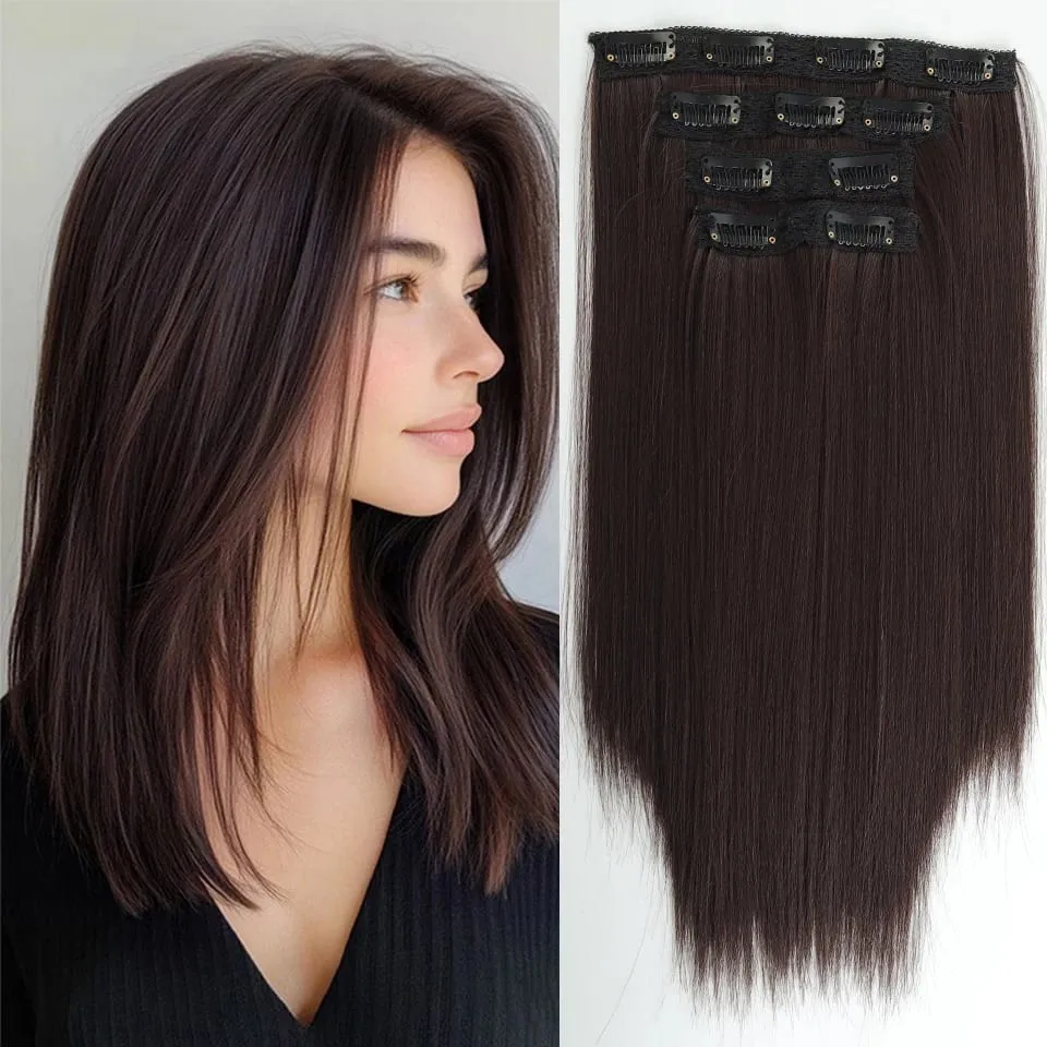 14inch Synthetic Wig Four-Piece Straight Hair Extension Wig BB Clip Style Suitable For Women Christmas New Year Carnival Music