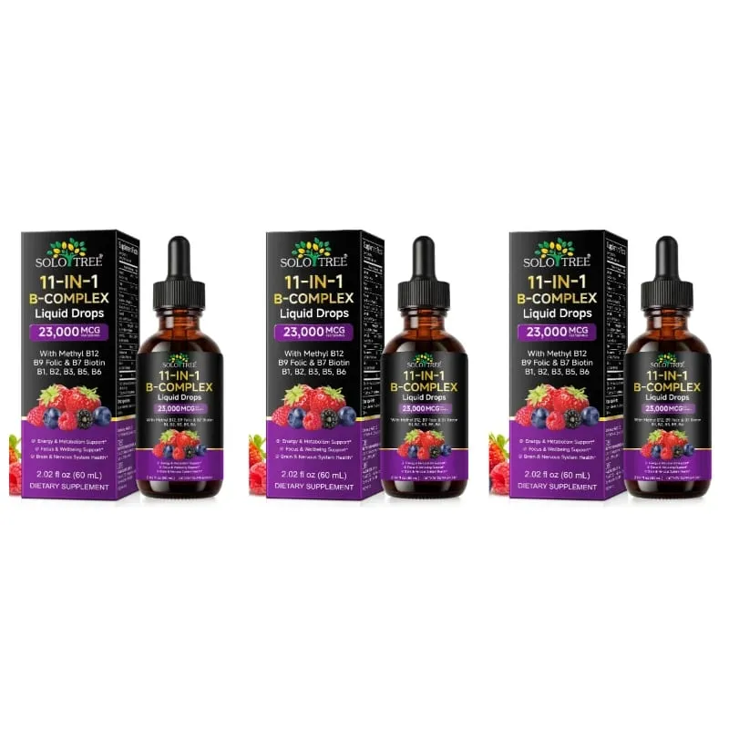 11-in-1 B Complex Liquid Drops with Methyl B12 Folate Biotin for Daily Energy Metabolism Brain Focus & Immune Support 60ml