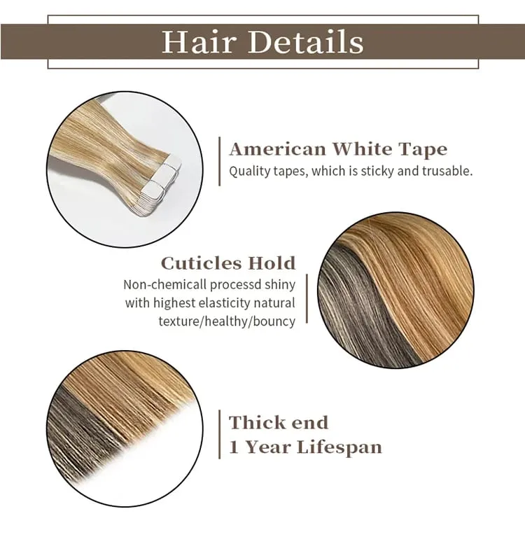 Tape-In Human Hair Extensions Different Colors Straight Hair 18-30 Inch Double Sided Adhesive Remy Hair