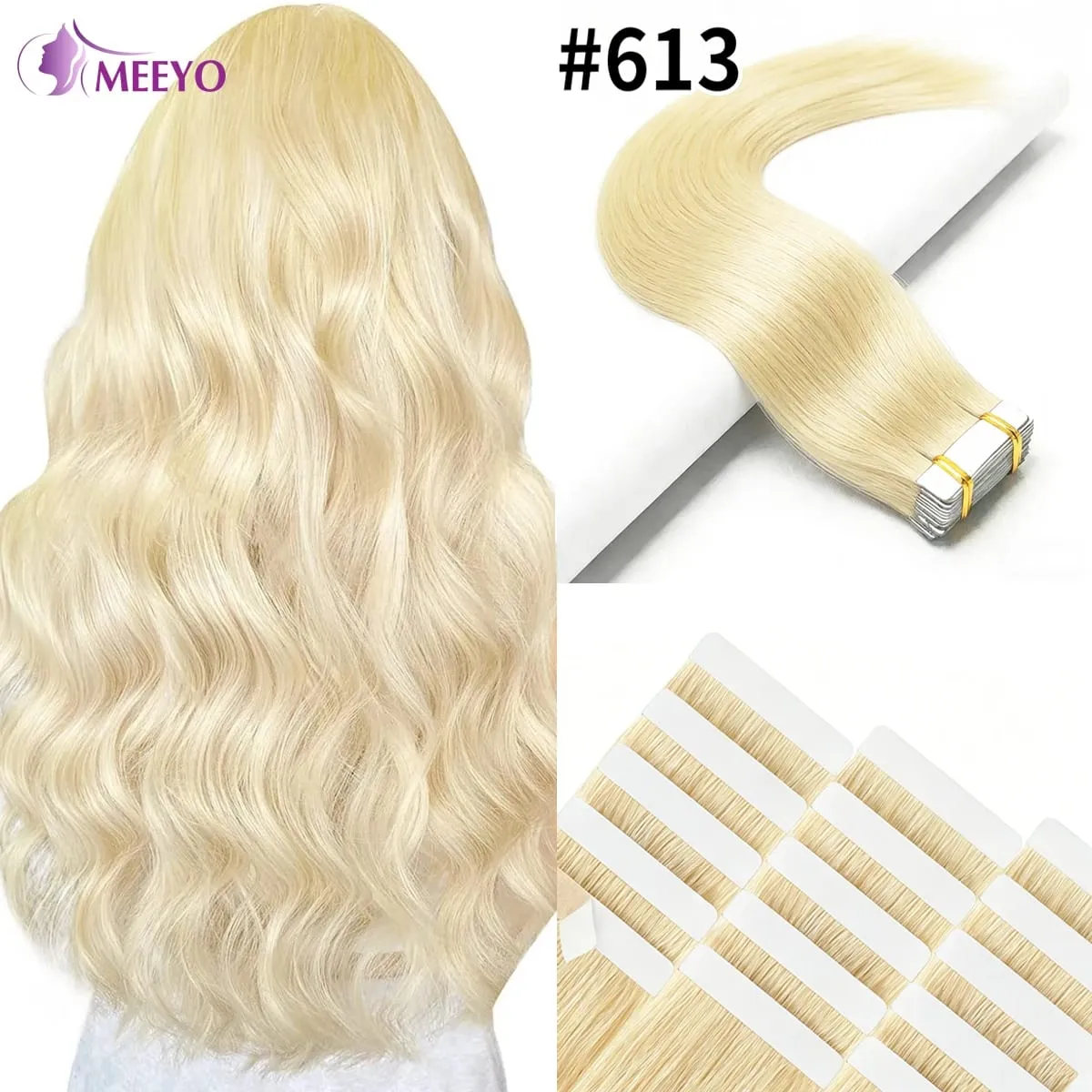 Tape in Hair Extensions Human Hair Bleach Blonde 26 Inch 50g/pack Straight Seamless Skin Weft Tape in Real Human Hair Extension — image 2