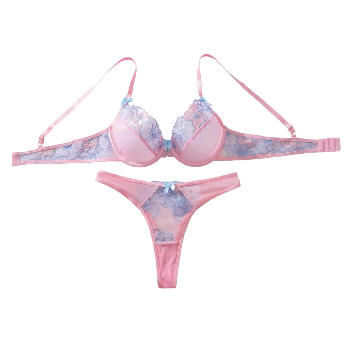 Sweet and sexy lingerie cute butterfly bra set steel ring gathering ultra-thin cup transparent two-piece set — image 1