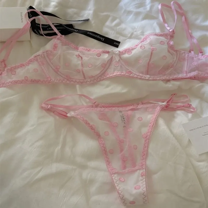 French Ultra-thin Polka-dot Lace Underwear Set Alluring and Innocent Style Push-up Cleavage-enhancing Bra with Soft Underwire — image 6