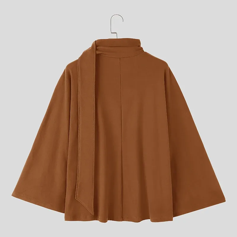 Men's Sweatshirts Solid Cloak Cape For Man Long Sleeve Scarf Collar Streetwear Autumn Winter Fashion Ponchos Hoodies — image 7