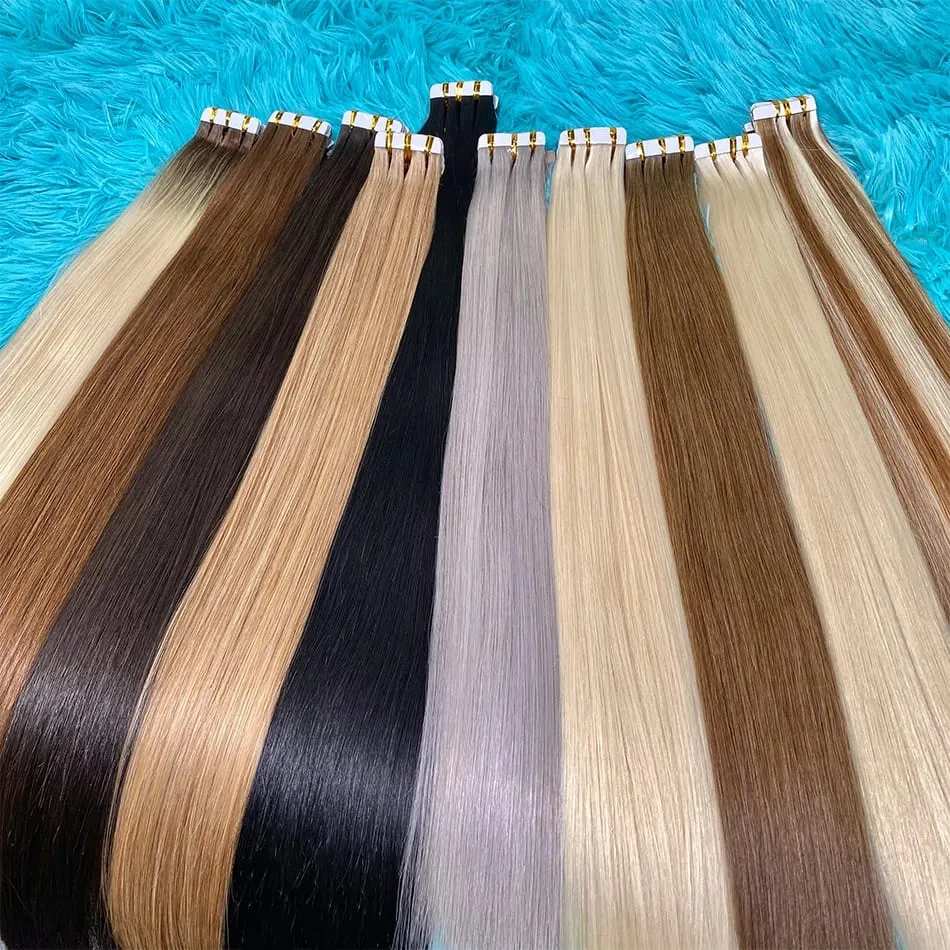 Tape-In Human Hair Extensions Different Colors Straight Hair 18-30 Inch Double Sided Adhesive Remy Hair