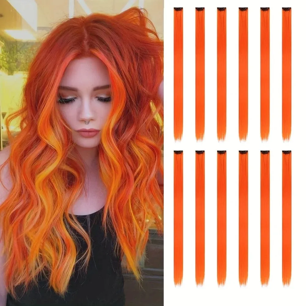 12Pcs Clip In Hair Extensions 22 Inch Synthetic Color Extensions Women's Exclusive Long Straight Style Multiple Colors Available