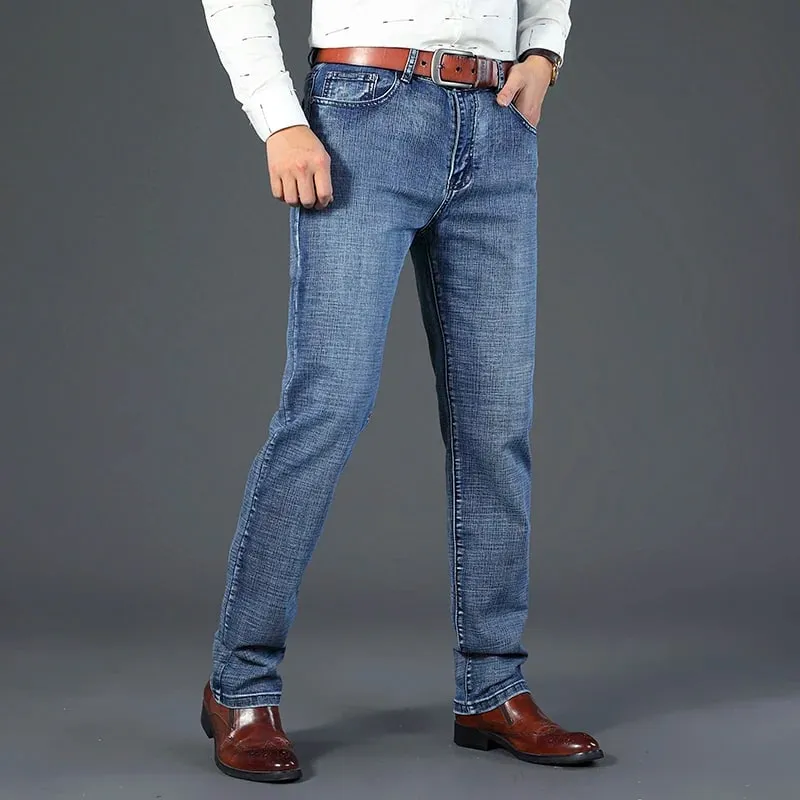 2026 Top Brand Washed Jeans Trousers Four Season Men's High Quality Jeans Business Casual High Waist Denim Pants