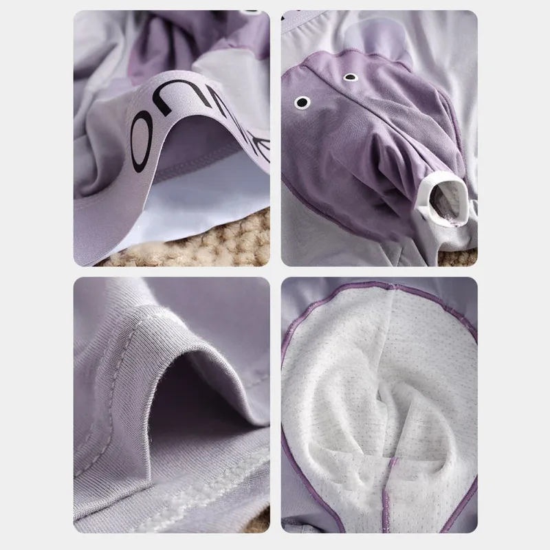 Men Cute Elephant Print Boxer Briefs Elastic Letter Waist 3D Pouch Soft Breathable Daily Sleep Home Casual Comfy Underwear Wear