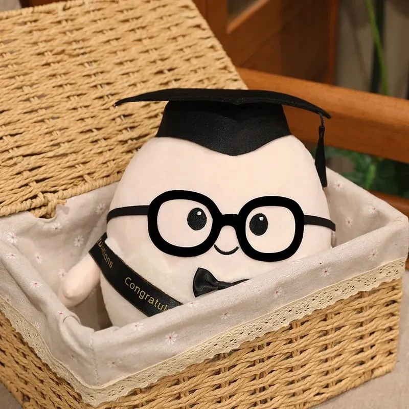 15/25cm Ribbon Humanoid Egg Plush Toy Graduation Bachelor Doctor Stuffed Plushie Kawaii Mascot Souvenir Classmate Gift