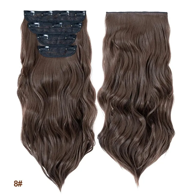 4 Pieces Set Clip In Hair Extensions Highlight Wavy Curly Long Synthetic Hairpieces For Women 22 Inch 180g Hair Clips Hair