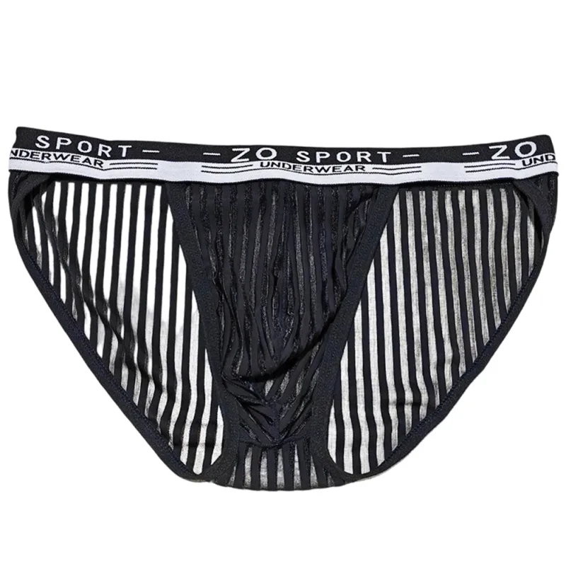 Striped Men's High Slit Sexy Pouch Underwear Ice Silk See Through Comfortable Male Triangle Briefs Man Underclothes