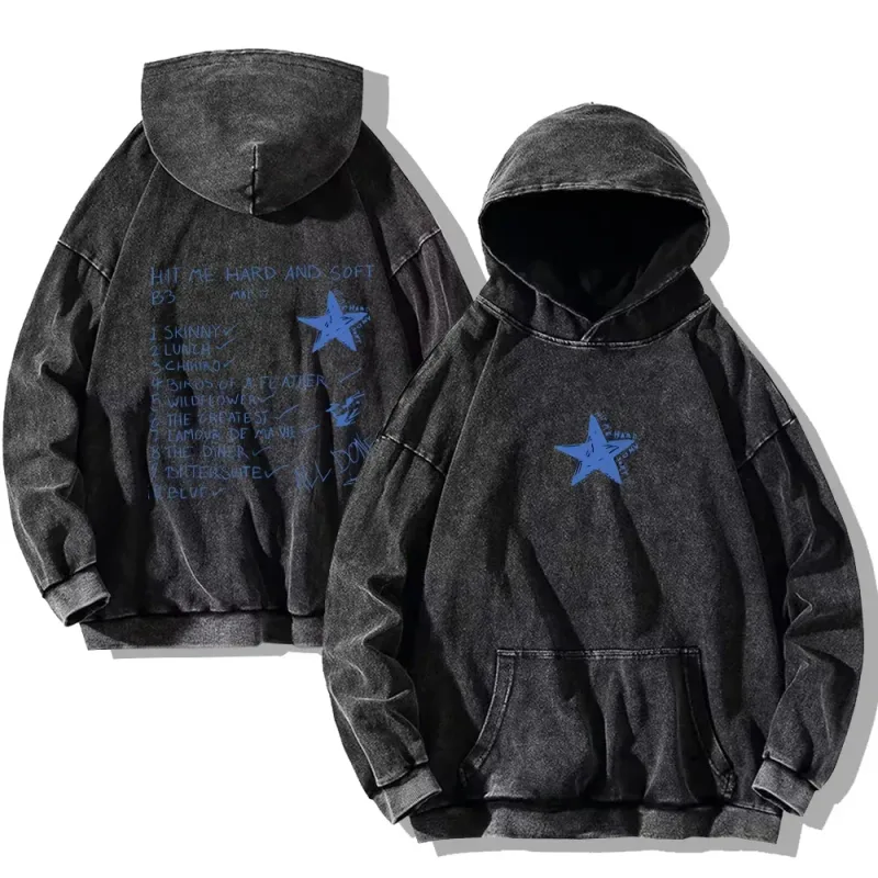 Hit Me Sweat à capuche délavé dur et doux vintage en coton pour homme et femme - Sweat-shirt gothique ample et décontracté - Manteau Y2K unisexe