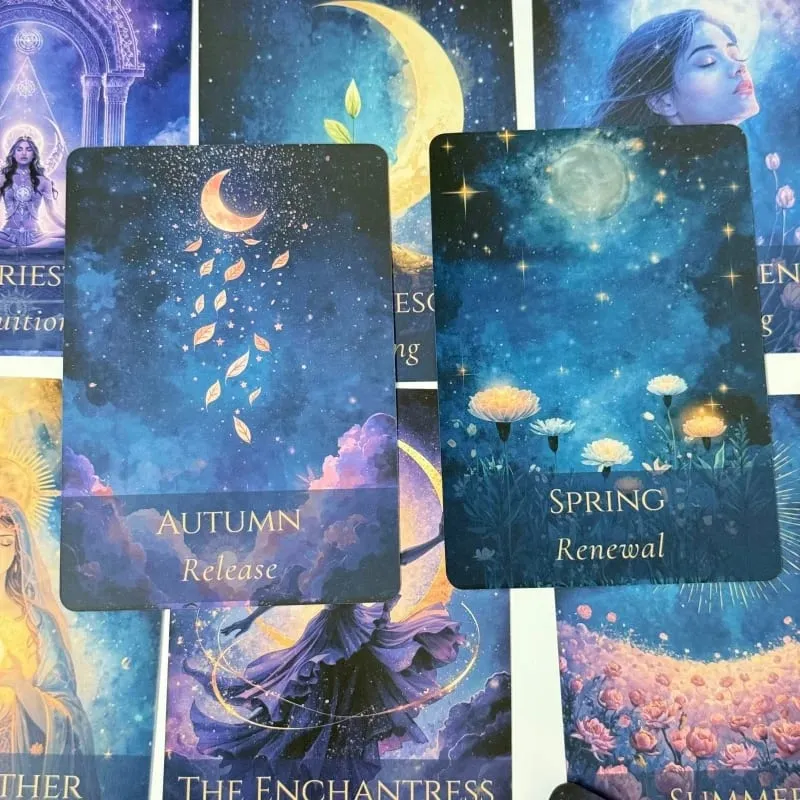 Inner Moon Oracle Deck in Metal Box 44 Card Deck Divination Board Game Oracle Cards with Instruction Guidebook