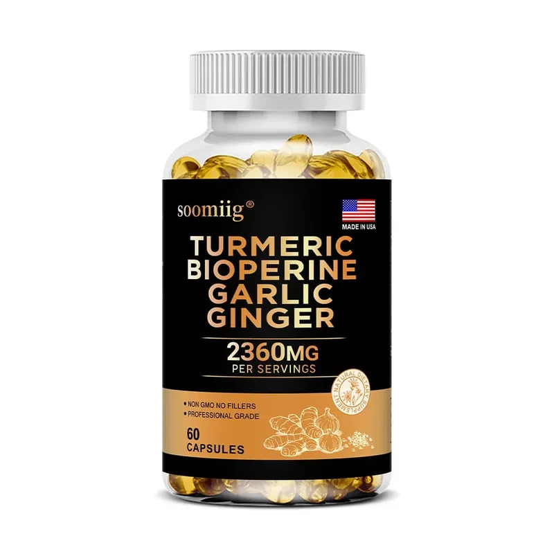 4-in-1 Turmeric and Garlic Supplements with Bioperine 2360 mg Ginger Root Capsules for Joint Digestion & Immune Health Support