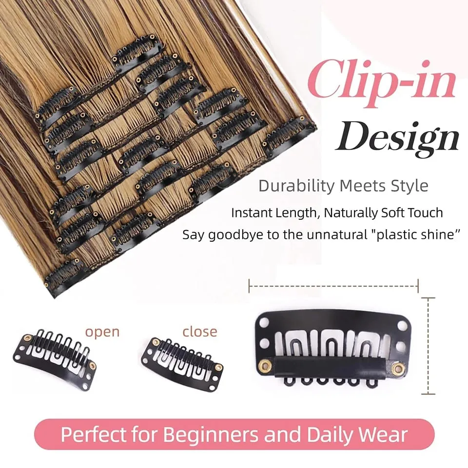 24Inch Clip in Hair Extensions Invisible Synthetic Extension 6PCS Long Straight Heat Resistant Clips on Hairpieces for Women