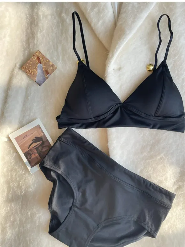 Triangle cup imitation denim thin section underwear female beauty back lingerie gathered to collect breasts comfortable bra set
