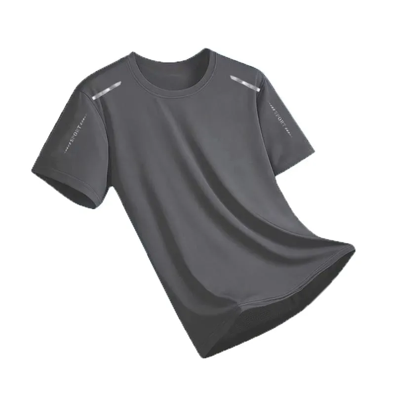 New Ice Silk Running Shirts Men Loose Short Sleeve Top Basketball Gym Sportswear For Male Fitness Workout Mesh Breathable Tee — image 9