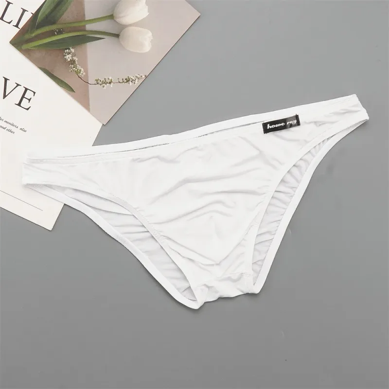 Thin Ice Silk Low Waist Men Briefs Solid Color Semi Transparent Underwear Plus Size Bulge Pouch Smooth Breathable Soft Panties