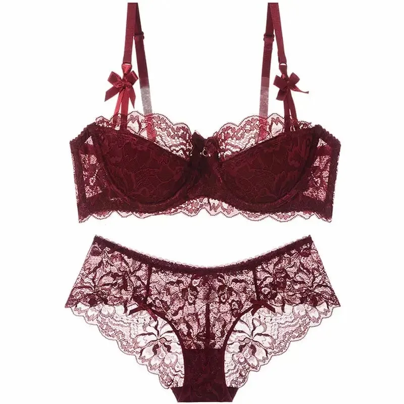 セクシー Trend Summer Half Cup Bra Set Thin Large Bust Minimizer Gathered Abstinence Lingerie For Women Daily Sleep Casual Wear