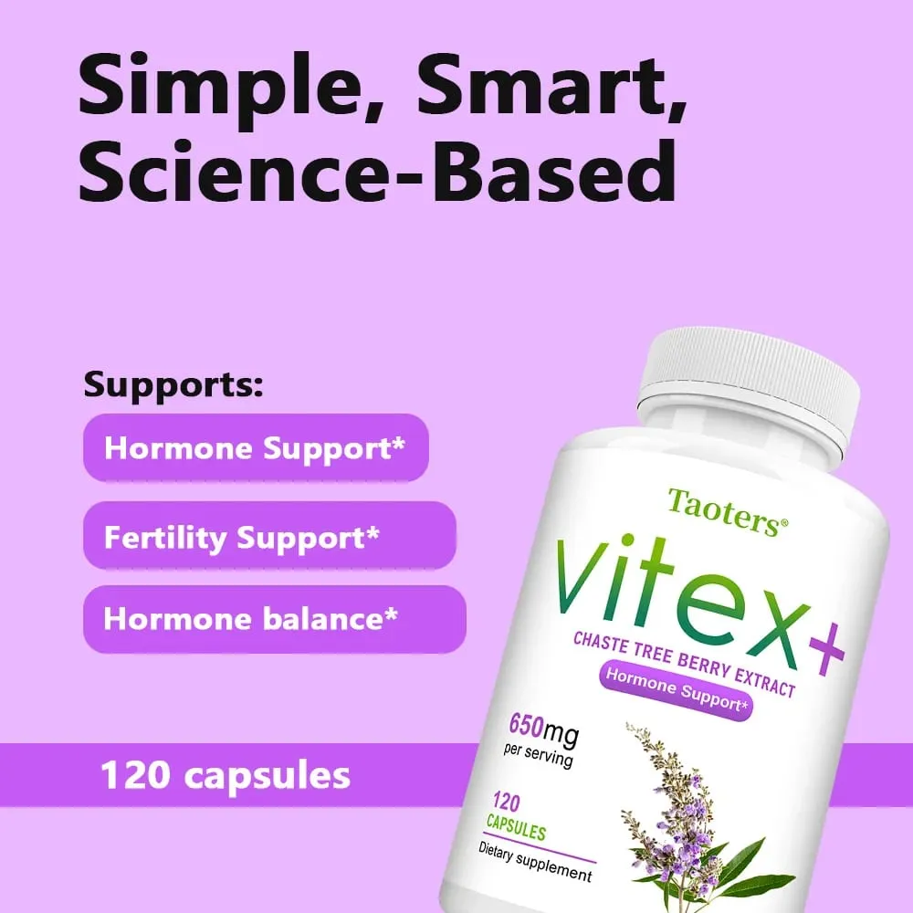 Organic Vitex Chaste Tree Berry Extract Capsules - 650mg Hormone Balance for Women Menopause/PMS Support Mood & Skin Health
