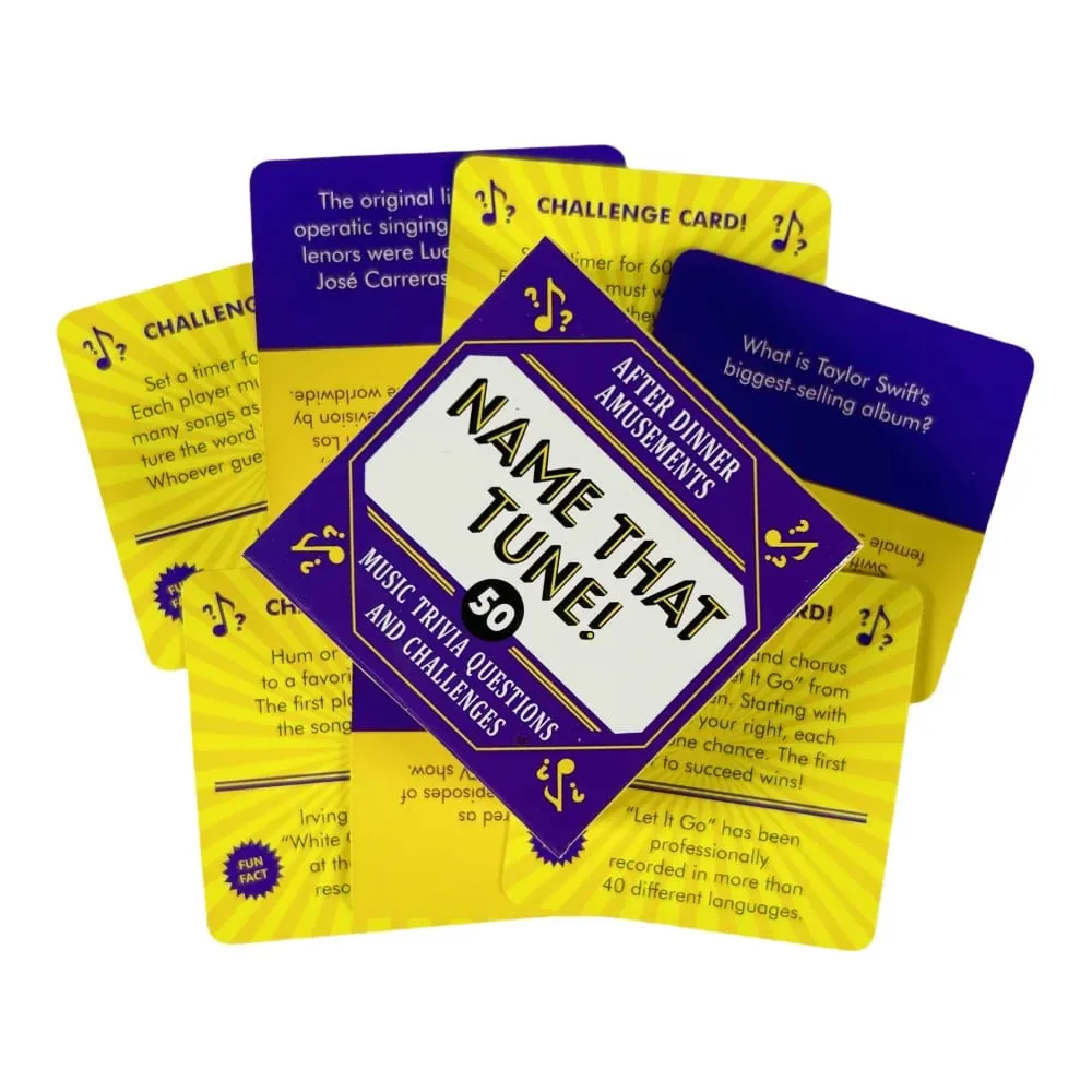 Mini-Kartenspiel „Wahrheit oder Pflicht“ im englischen oder spanischen Stil. Name That Tune How Well Name That Word Dieses Spiel zum Spielen auf der Party