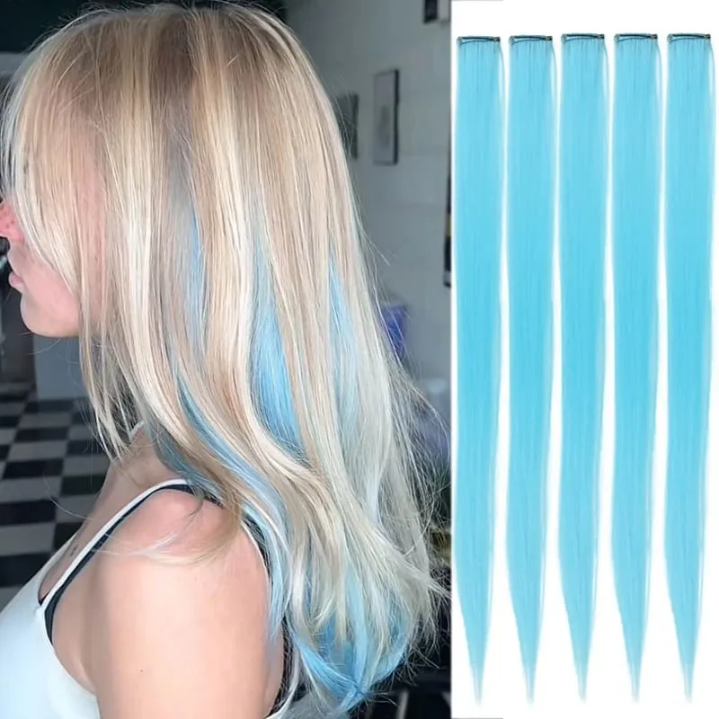 5 Color Clip Style Hair Extensions 24 Inch Straight Hair Extensions Clip Style Synthetic Heat-Resistant Curly Hair Extensions