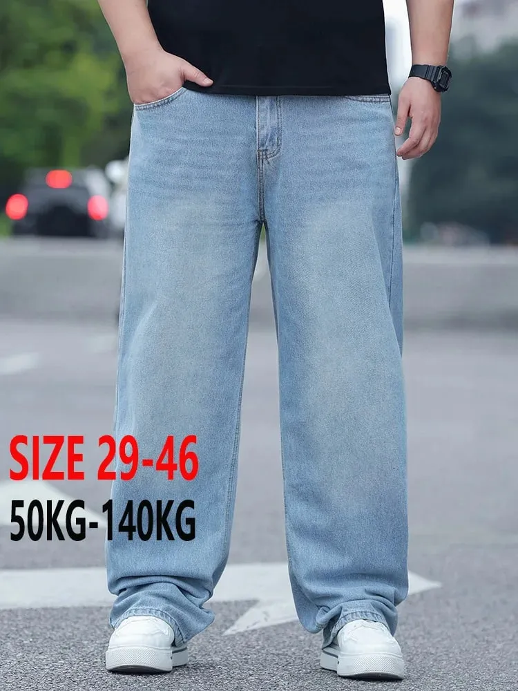 Plus Size Men's High Waist Straight Leg Jeans Four Seasons Loose Baggy Denim Trousers Casual Versatile Long Pants New — image 1