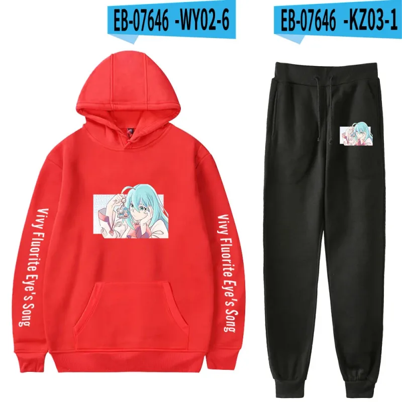 Harajuku Comfortable Vivy Fluorite Eye's Song Print Sweatshirt Sweatpants Hoodies+ Trousers Suit Boys/Girls 2 Piece Set Clothes