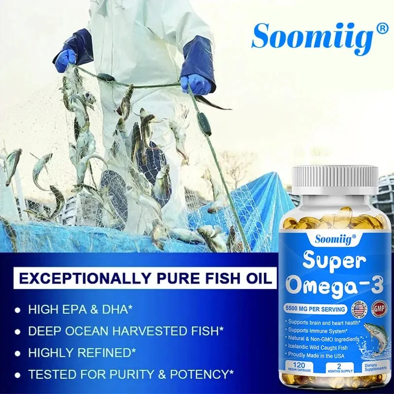 Triple Potency Capsules Omega-3 Fish Oil + DHA + EPA-Supports Joint Brain and Eye Health Enhances Immune Function Antioxidant