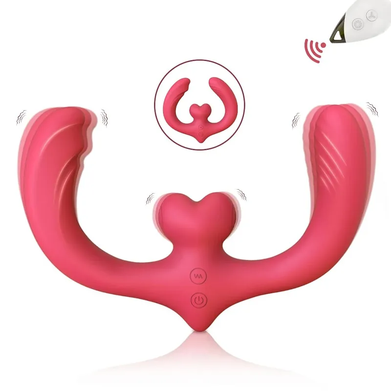 APP Bezpáskové dildo Vibrátor G-Spot Realistické oboustranné vibrační anální sexuální hračky pro ženy Lesbické páry