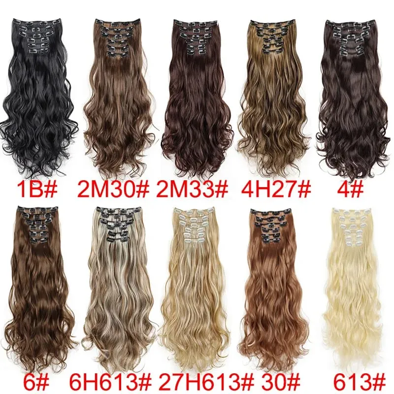 6pcs/set 24Inch Synthetic Long Curly Wavy Hair Extension 16 Clips High Tempreture Hairpiece Clip In Hair Extensions for Women