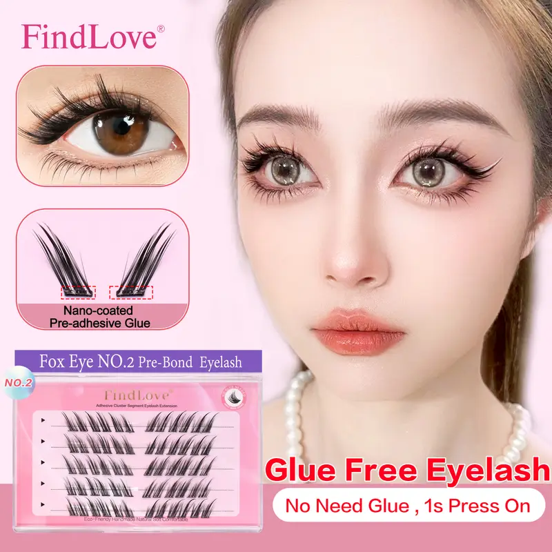 FindLove Fox Eye Lashes Pre Glued False Eyelashes C Curl 12mm Reusable Manga Lashes Soft No Glue Need Eyelash Makeup Tools