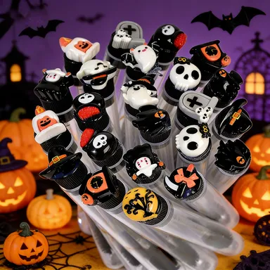 10pcs Professional Halloween Tube Mascara Wand Spooky Horror & Cute Face Brushes Eyelash& Eyebrow Grooming Kitfor Parties