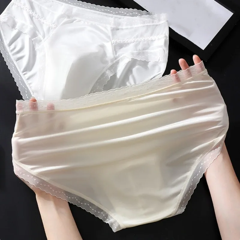 Men's Sexy Lace Thin Briefs Seamless Underware Ice Silk Brief 3D Bulge Pouch Panties Sleep Bottoms Breathable Male Underpants — image 2